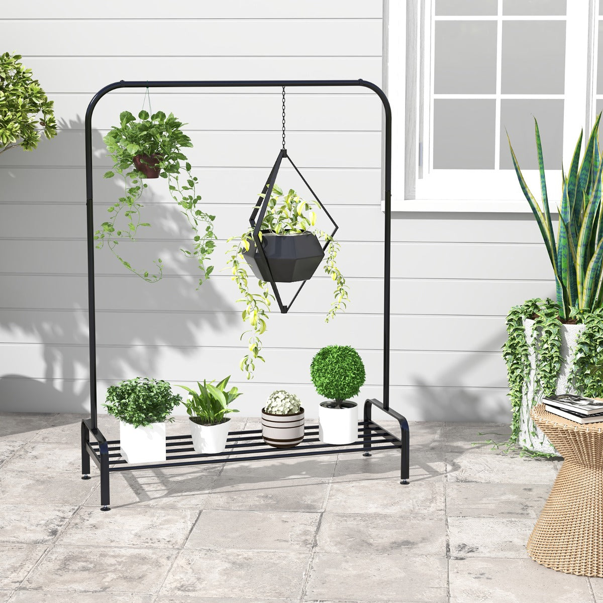 Perchero de Metal para Ropa con Barra en la Parte de Arriba y Estante de Almacenamiento 112 x 42 x 145 cm Negro
