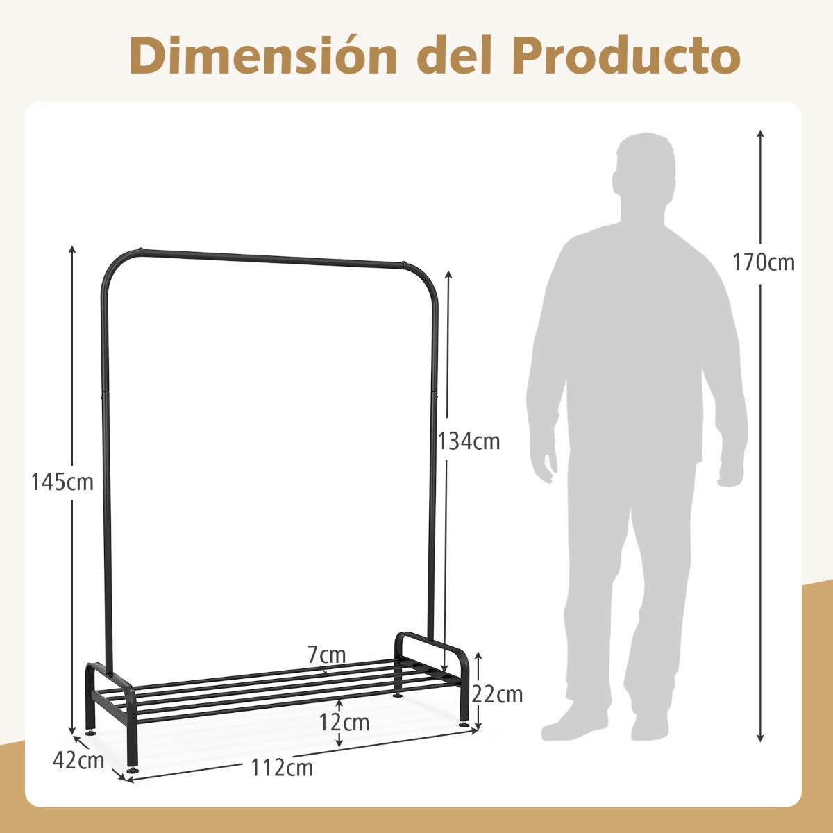 Perchero de Metal para Ropa con Barra en la Parte de Arriba y Estante de Almacenamiento 112 x 42 x 145 cm Negro