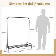 Perchero de Metal para Ropa con Barra en la Parte de Arriba y Estante de Almacenamiento 112 x 42 x 145 cm Negro