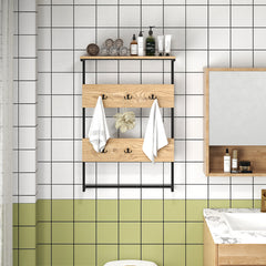 Perchero de Pared para Entrada con 6 Ganchos y Estante de Exhibición Marco de Metal Estilo Vintage para Pasillo Dormitorio Baño Natural