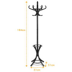 Perchero de Pie de Madera 184cm Perchero Árbol con Soporte 12 Perchas para Colgar Ropa Sombrero para Habitación Entrada Negro