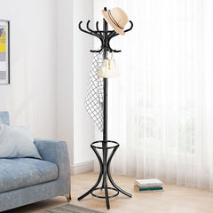 Perchero de Pie de Madera 184cm Perchero Árbol con Soporte 12 Perchas para Colgar Ropa Sombrero para Habitación Entrada Negro