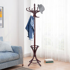 Perchero de Pie de Madera 184cm Perchero Árbol con Soporte 12 Perchas para Colgar Ropa Sombrero para Habitación Entrada Marrón