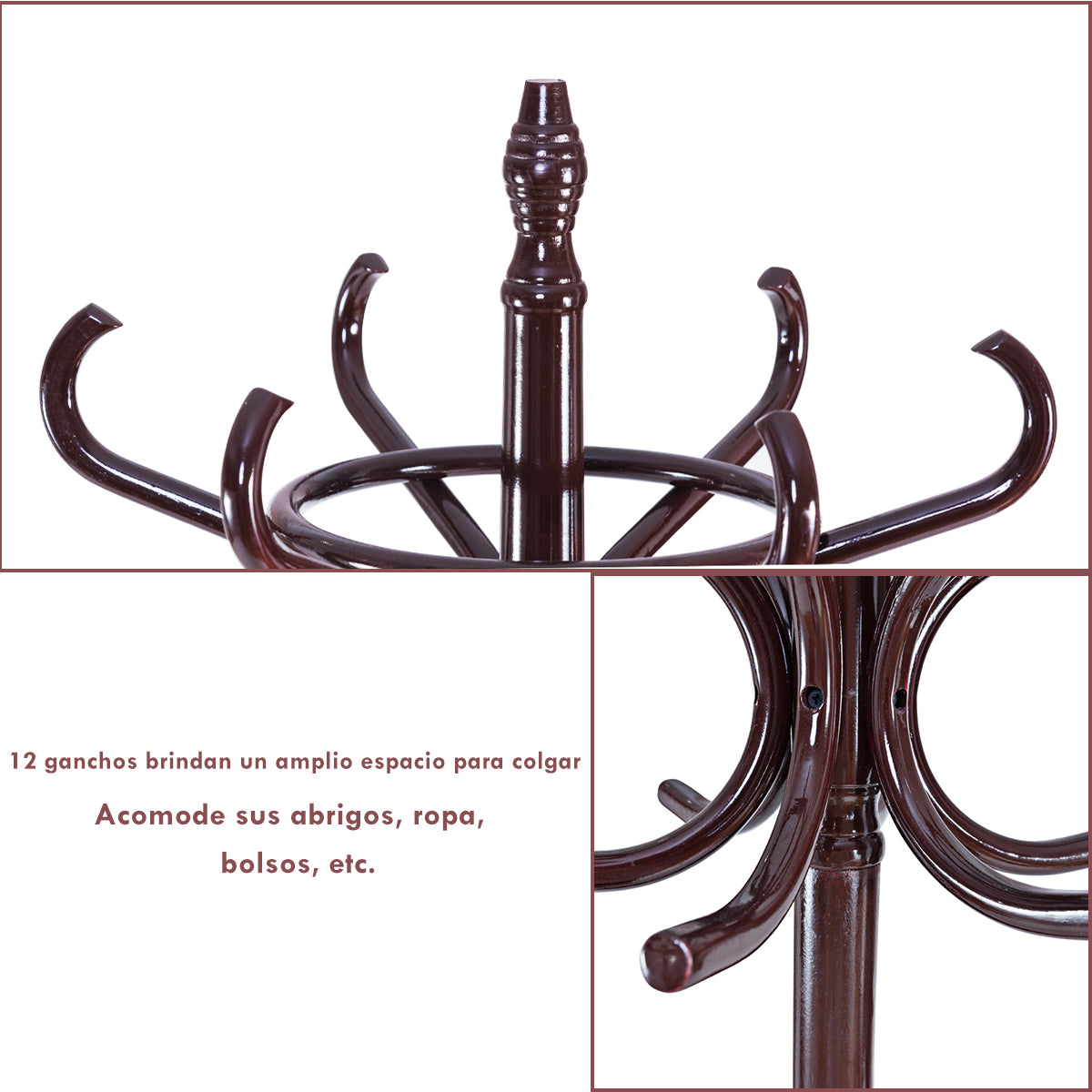 Perchero de Pie de Madera 184cm Perchero Árbol con Soporte 12 Perchas para Colgar Ropa Sombrero para Habitación Entrada Marrón