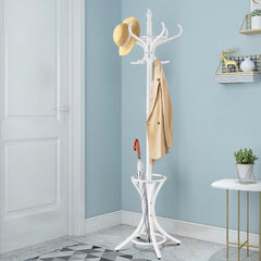 Perchero de Pie de Madera 184cm Perchero Árbol con Soporte 12 Perchas para Colgar Ropa Sombrero para Habitación Entrada Blanco