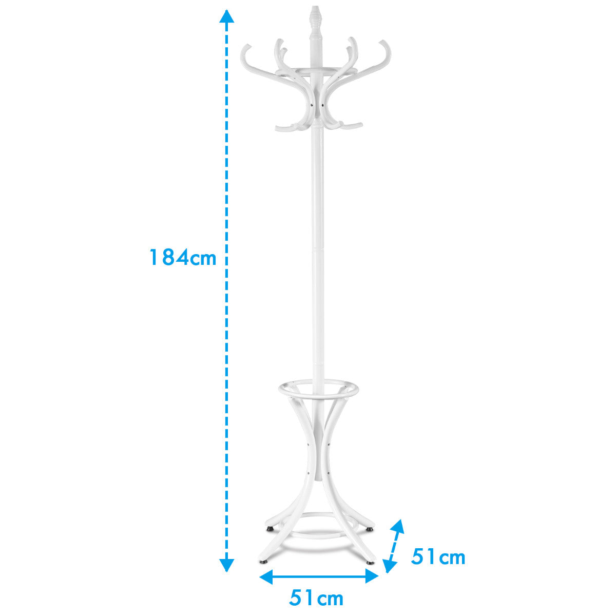 Perchero de Pie de Madera 184cm Perchero Árbol con Soporte 12 Perchas para Colgar Ropa Sombrero para Habitación Entrada Blanco