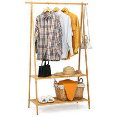 Perchero de Ropa de Bambú con Estantería de 2 Niveles para Almacenamiento Fácil de Montar 101 x 45 x 160 cm Natural