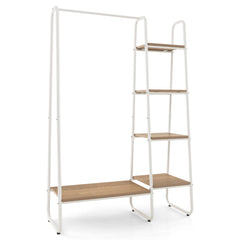 Perchero Burro Ropa de Madera con Armario Portátil 5 Niveles Estantes de Almacenamiento para Colgar Ropa 99,5 x 40 x 151 cm Natural