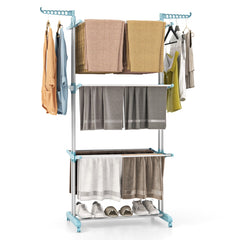 Perchero Plegable con Ruedas 4 Niveles Soporte Independiente para Secar Ropa Toallas Zapatos 127 x 76 x 171 cm Azul