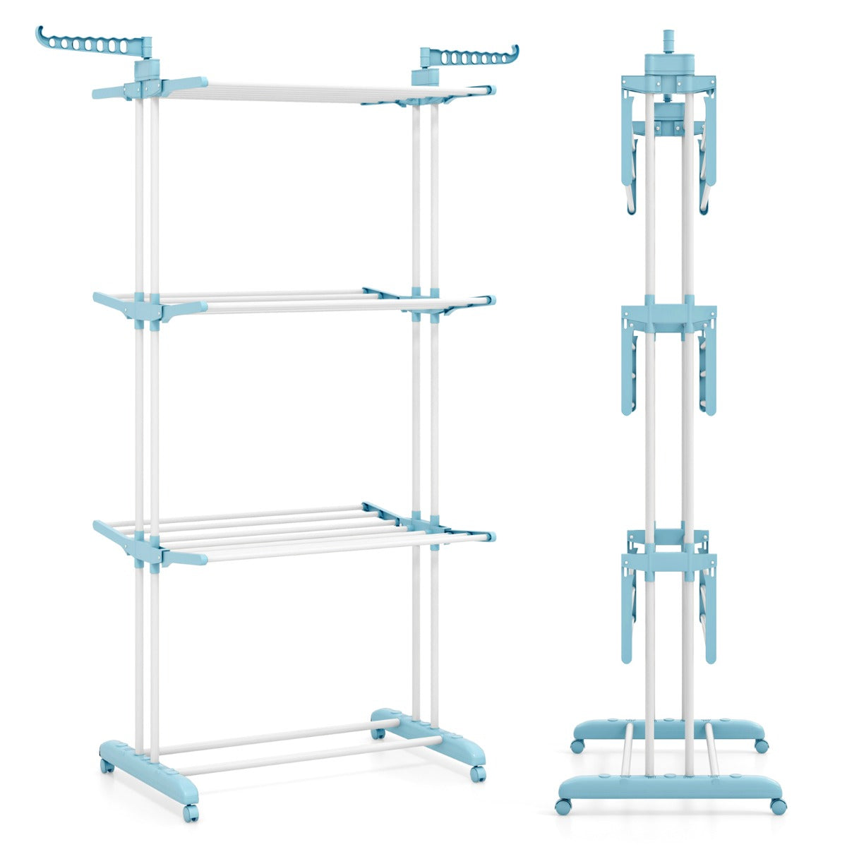 Perchero Plegable con Ruedas 4 Niveles Soporte Independiente para Secar Ropa Toallas Zapatos 127 x 76 x 171 cm Azul