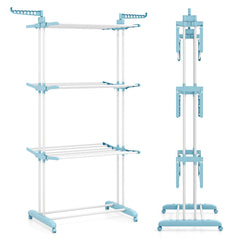 Perchero Plegable con Ruedas 4 Niveles Soporte Independiente para Secar Ropa Toallas Zapatos 127 x 76 x 171 cm Azul