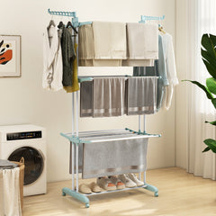 Perchero Plegable con Ruedas 4 Niveles Soporte Independiente para Secar Ropa Toallas Zapatos 127 x 76 x 171 cm Azul