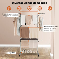 Perchero Plegable Soporte Independiente para Secar Ropa con Ruedas para Terraza 127 x 63 x 171 cm
