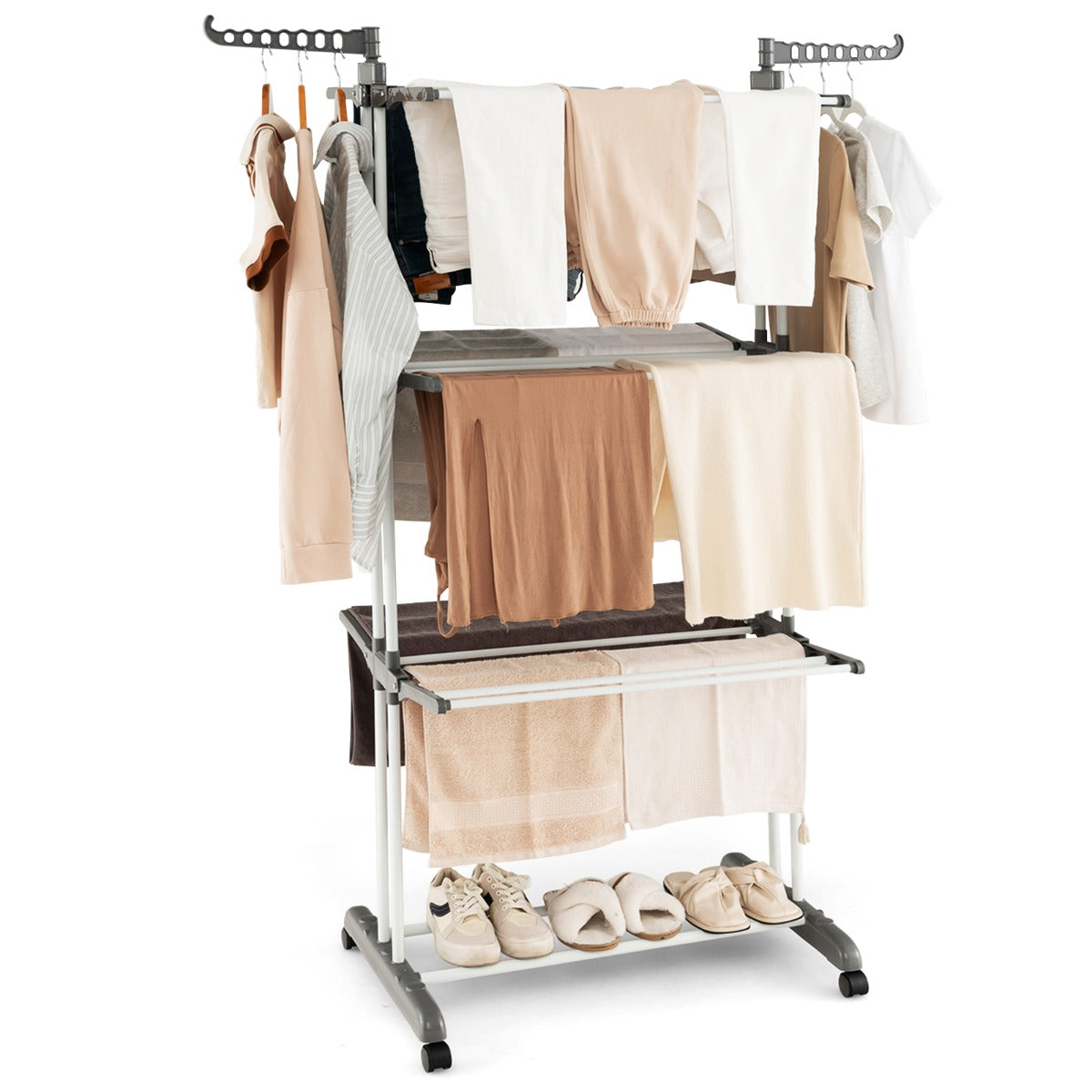 Perchero Plegable Soporte Independiente para Secar Ropa con Ruedas para Terraza 127 x 63 x 171 cm