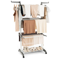 Perchero Plegable Soporte Independiente para Secar Ropa con Ruedas para Terraza 127 x 63 x 171 cm