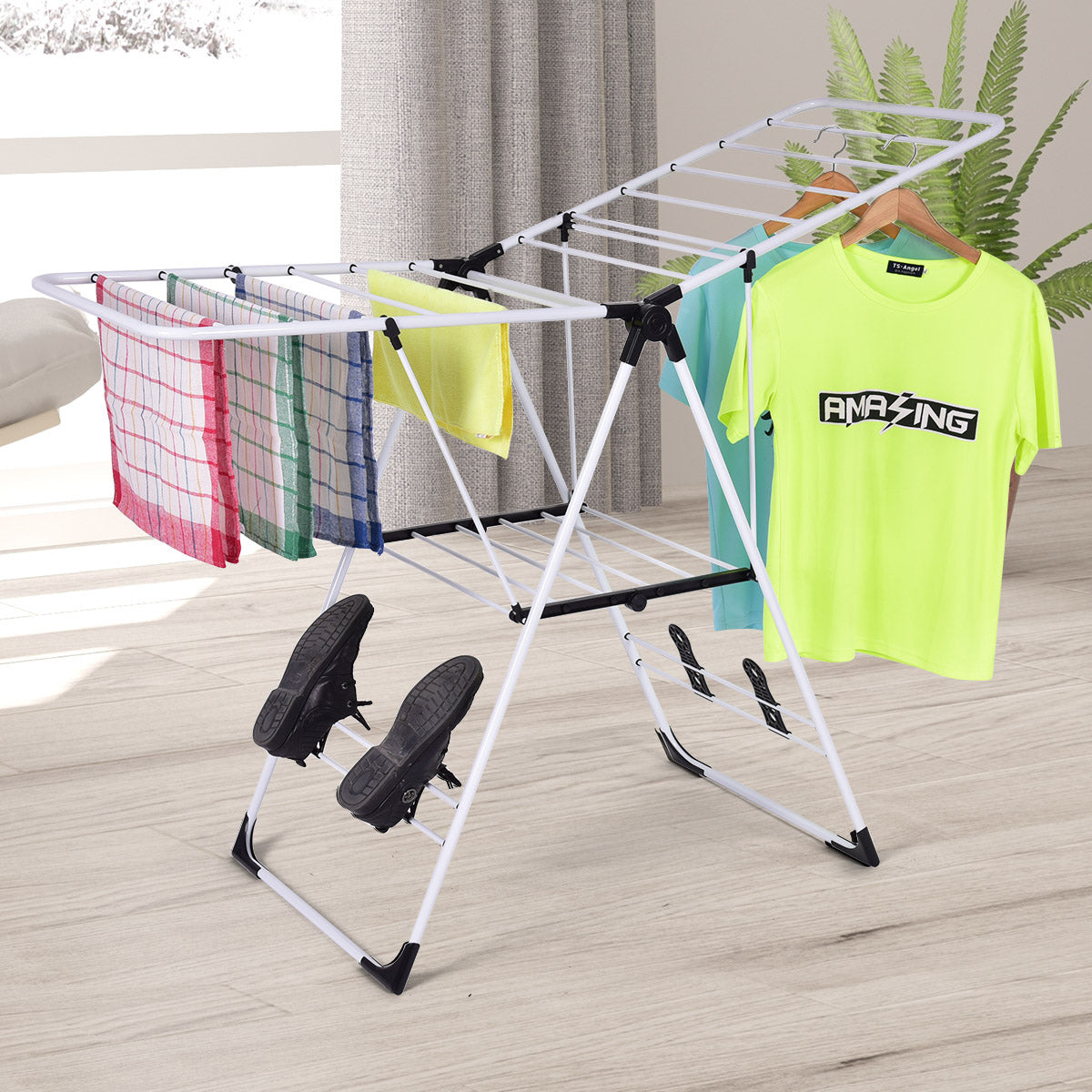 Perchero Plegable para Secado de Ropa Portátil con Percha Resistente de Acero Inoxidable Ligero y Estable para Interiores y Exteriores