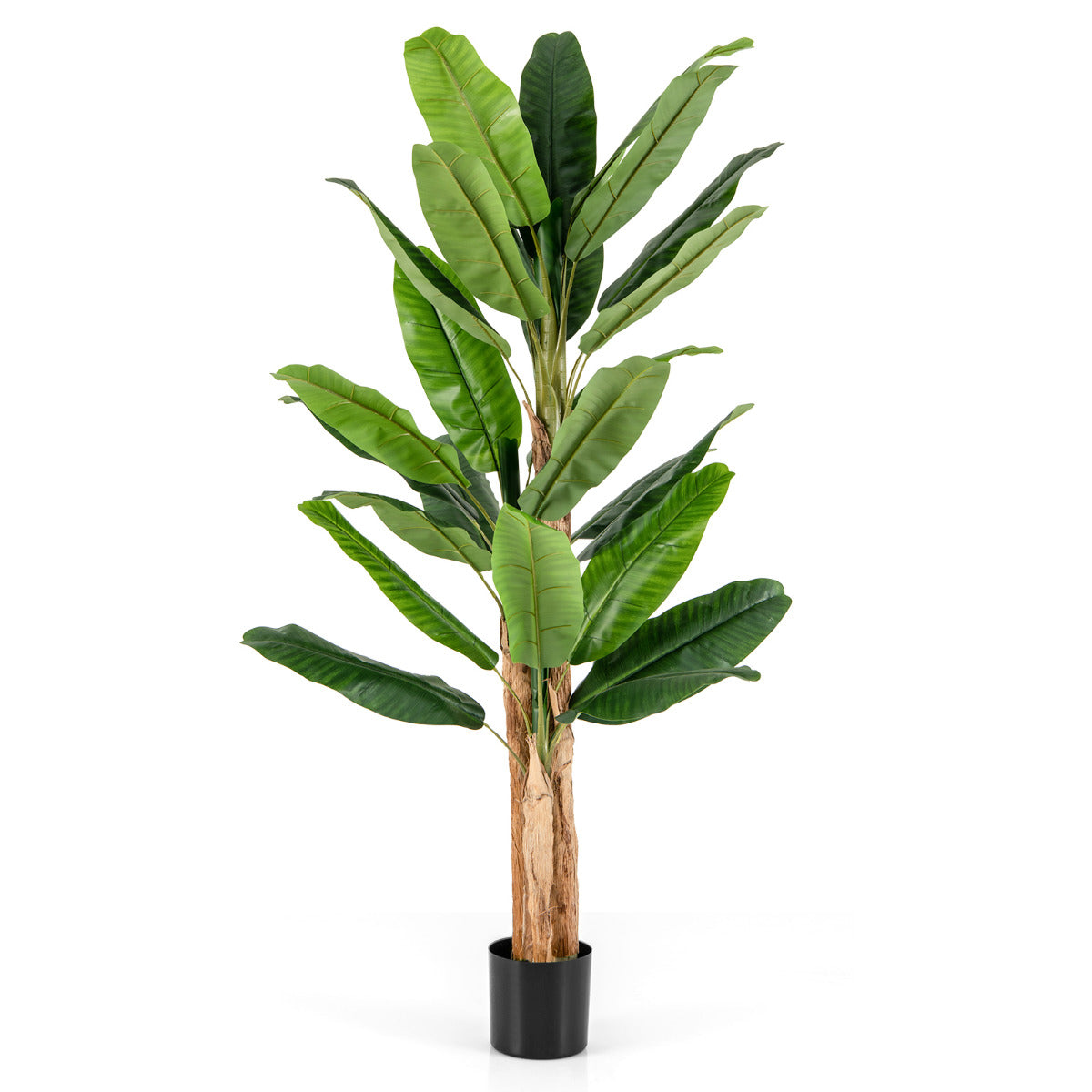Plátano Artificial de 195 cm de Alto con 27 Hojas Grandes Tallos Triples Corteza Natural Planta Verde en Maceta Decoración 195 cm