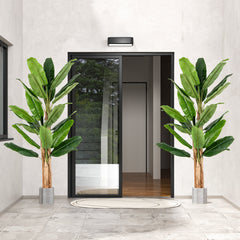 Plátano Artificial de 195 cm de Alto con 27 Hojas Grandes Tallos Triples Corteza Natural Planta Verde en Maceta Decoración 195 cm