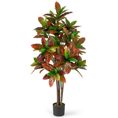 Planta Artificial de Crotón 150 cm de Hojas de Violín con Hojas en Degradé Maceta de Vivero para Oficina Hogar