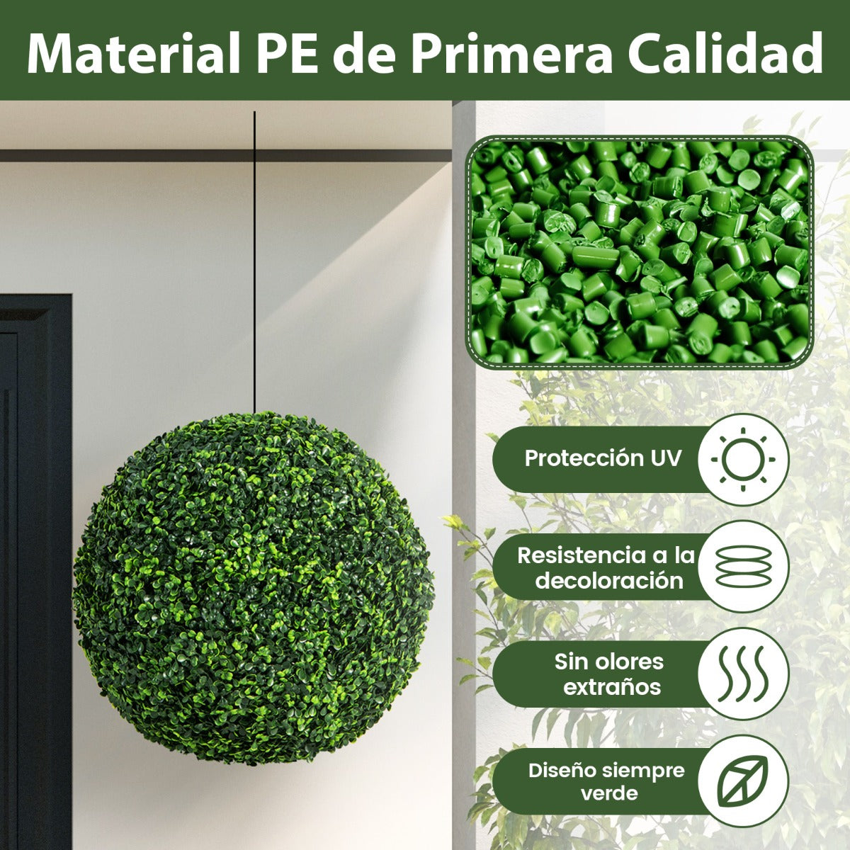 Set de 2 Piezas Planta Artificial de Bolas Topiarias Plantas Bola de Boj de Imitación de 48 cm para Porches Balcones y Jardines Verde