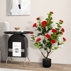Juego de 2 Árboles de Camelia Artificial de 95 cm Planta de Flores Falsas en Maceta de Cemento-Rojo