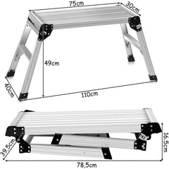 Plataforma de Trabajo Escalera de Aluminio con Bloqueo de Seguridad Soporte Triangular Banco de Trabajo para Camiones Hogar Carga 150 kg