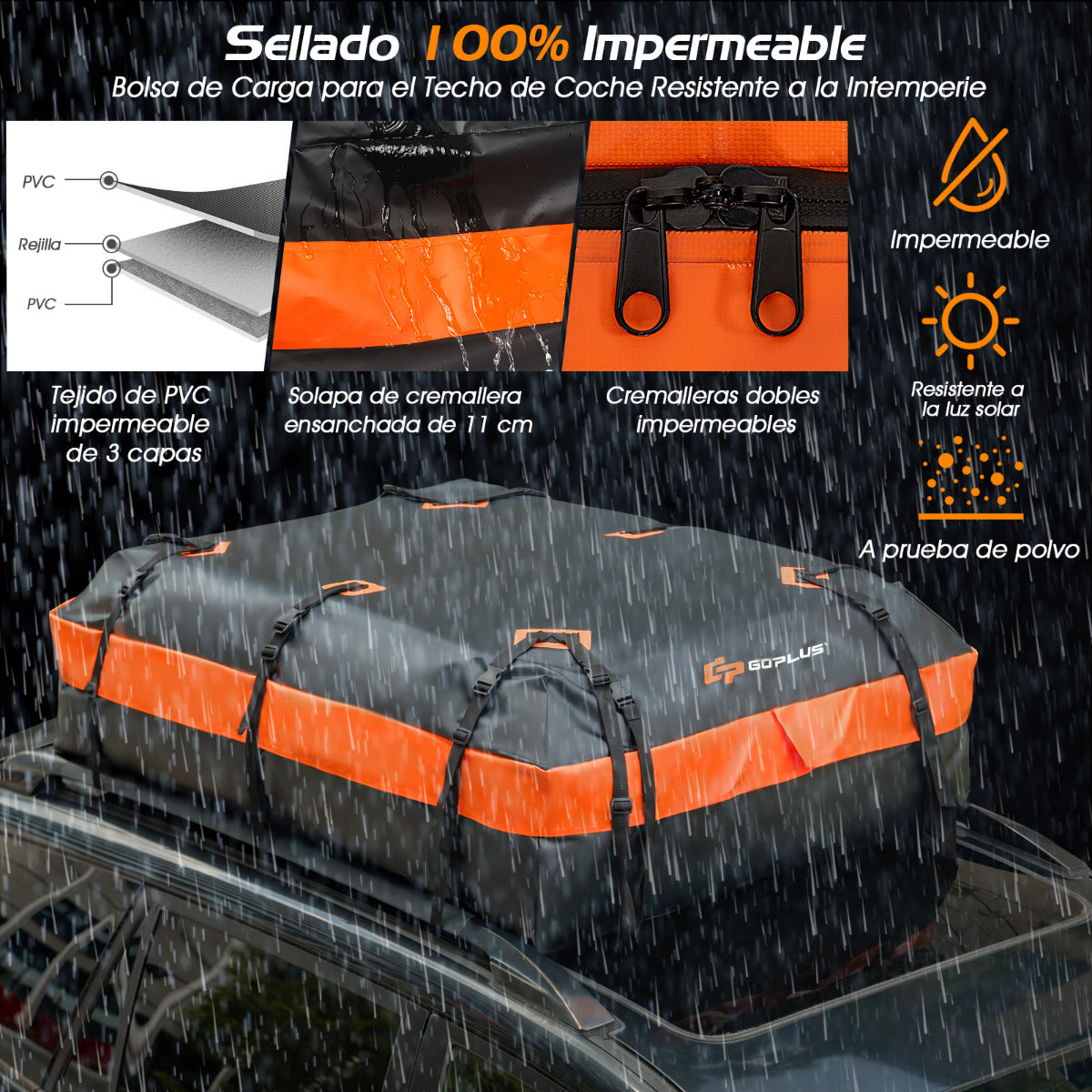 Portaequipajes de Techo de 600 L Impermeable para Todos los Coches con/sin Baca Bolsa de Equipaje 132 x 100 x 43 cm