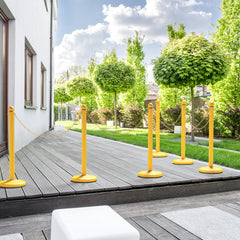 Set de 6 Postes de Plástico con 5 Cadenas Desmontable Barreras de Seguridad con Base para Interior y Exterior 98 x 33 cm Amarillo