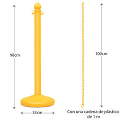 Set de 6 Postes de Plástico con 5 Cadenas Desmontable Barreras de Seguridad con Base para Interior y Exterior 98 x 33 cm Amarillo