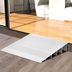 Rampa de Umbral de Puerta con Marco de Aluminio y Superficie Antideslizante Carga 317 kg para Sillas de Ruedas 86,5 x 66,5 x 13 cm Plata
