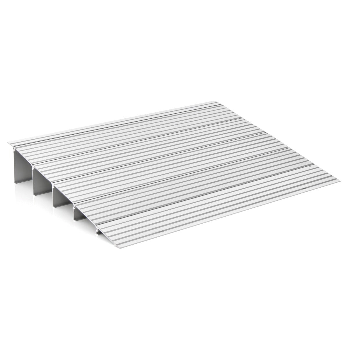 Rampa de Umbral de Puerta con Marco de Aluminio y Superficie Antideslizante Carga 317 kg para Sillas de Ruedas 86,5 x 66,5 x 13 cm Plata