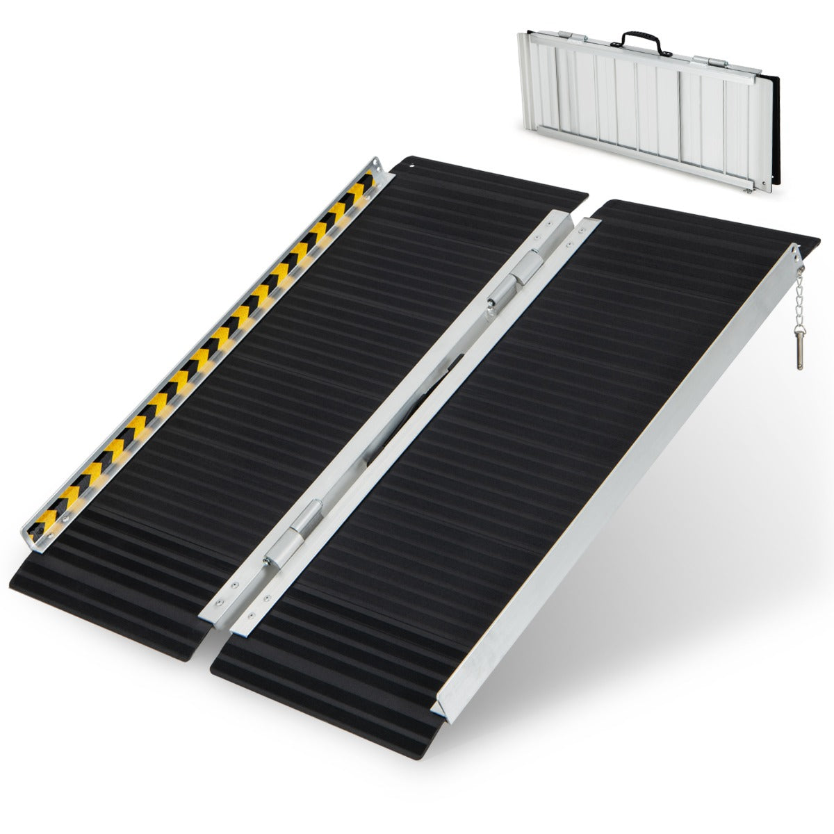 91 cm Rampa Portátil de Aluminio para Silla de Ruedas con Placa de Transición y Superficie Antideslizante para Umbrales y Escaleras