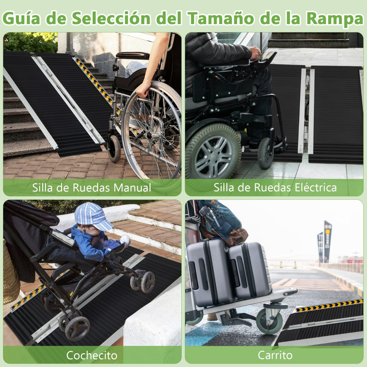 91 cm Rampa Portátil de Aluminio para Silla de Ruedas con Placa de Transición y Superficie Antideslizante para Umbrales y Escaleras