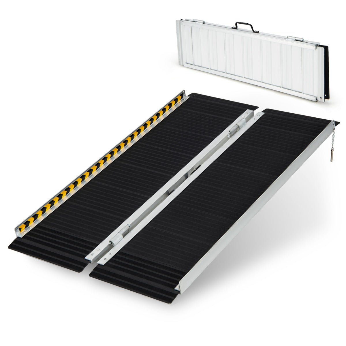 122 cm Rampa Portátil de Aluminio para Silla de Ruedas con Placa de Transición y Superficie Antideslizante para Umbrales y Escaleras