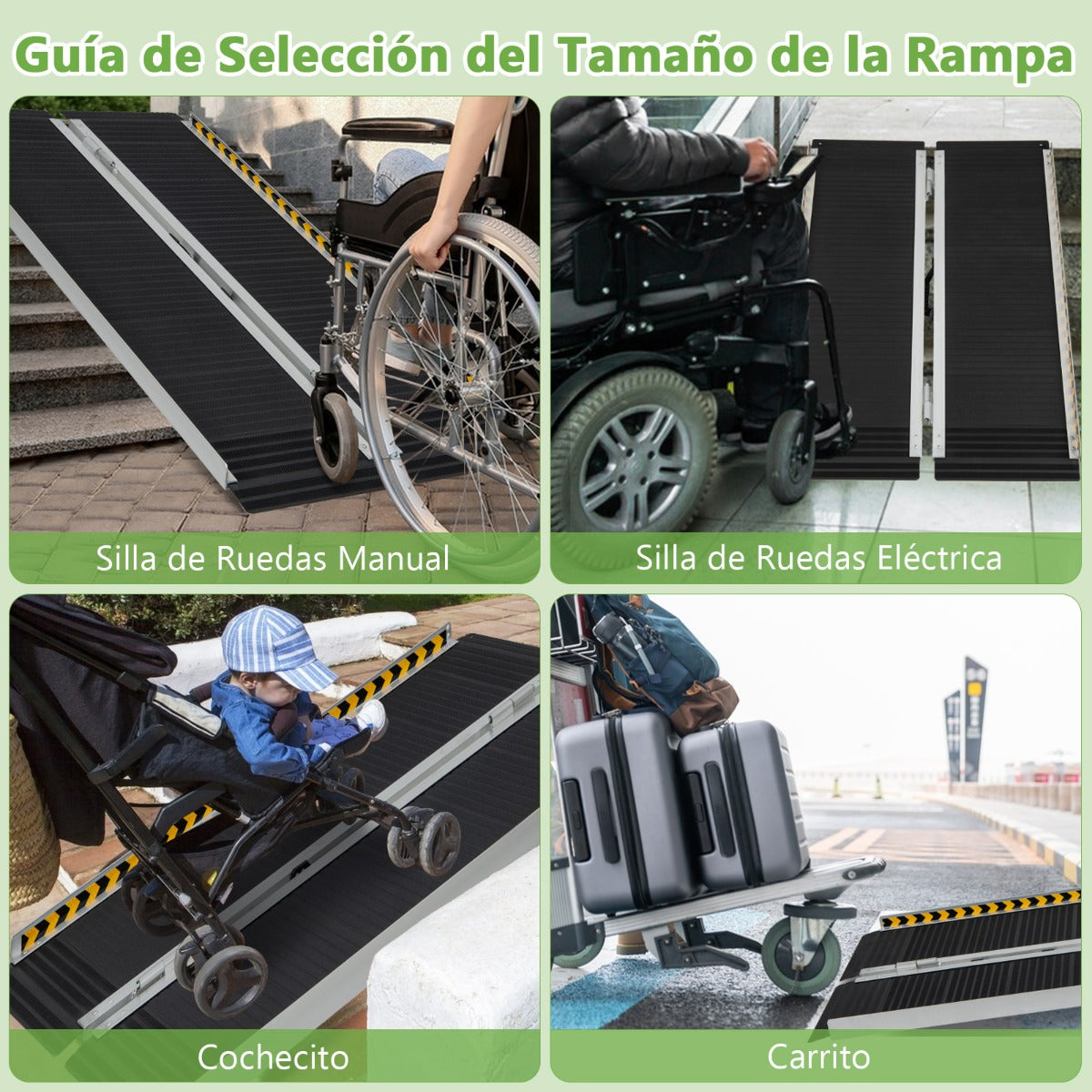 122 cm Rampa Portátil de Aluminio para Silla de Ruedas con Placa de Transición y Superficie Antideslizante para Umbrales y Escaleras