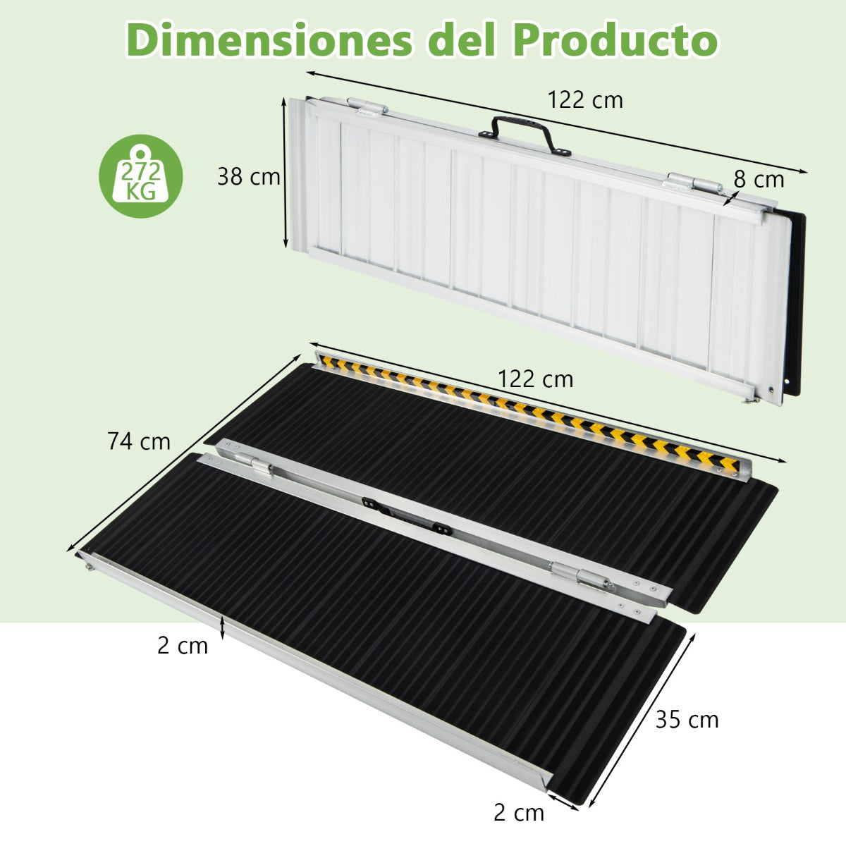 122 cm Rampa Portátil de Aluminio para Silla de Ruedas con Placa de Transición y Superficie Antideslizante para Umbrales y Escaleras