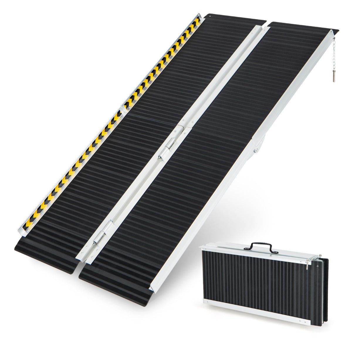 152,5 cm Rampa Portátil de Aluminio para Silla de Ruedas con Placa de Transición y Superficie Antideslizante para Umbrales y Escaleras