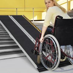 152,5 cm Rampa Portátil de Aluminio para Silla de Ruedas con Placa de Transición y Superficie Antideslizante para Umbrales y Escaleras