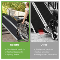 152,5 cm Rampa Portátil de Aluminio para Silla de Ruedas con Placa de Transición y Superficie Antideslizante para Umbrales y Escaleras