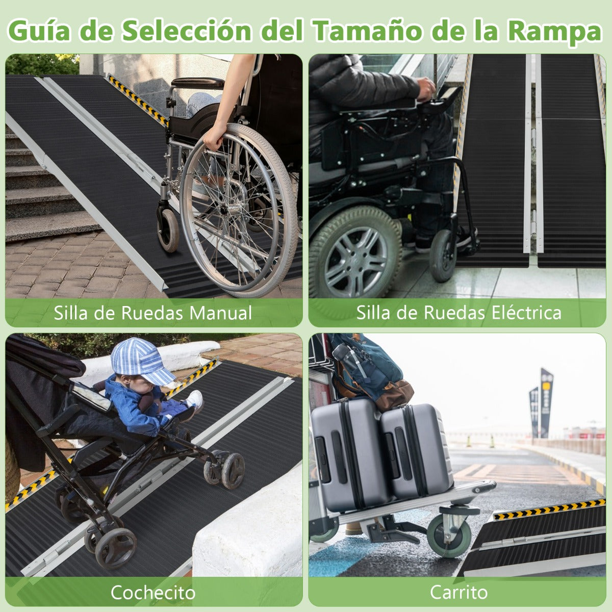 152,5 cm Rampa Portátil de Aluminio para Silla de Ruedas con Placa de Transición y Superficie Antideslizante para Umbrales y Escaleras