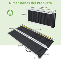 152,5 cm Rampa Portátil de Aluminio para Silla de Ruedas con Placa de Transición y Superficie Antideslizante para Umbrales y Escaleras