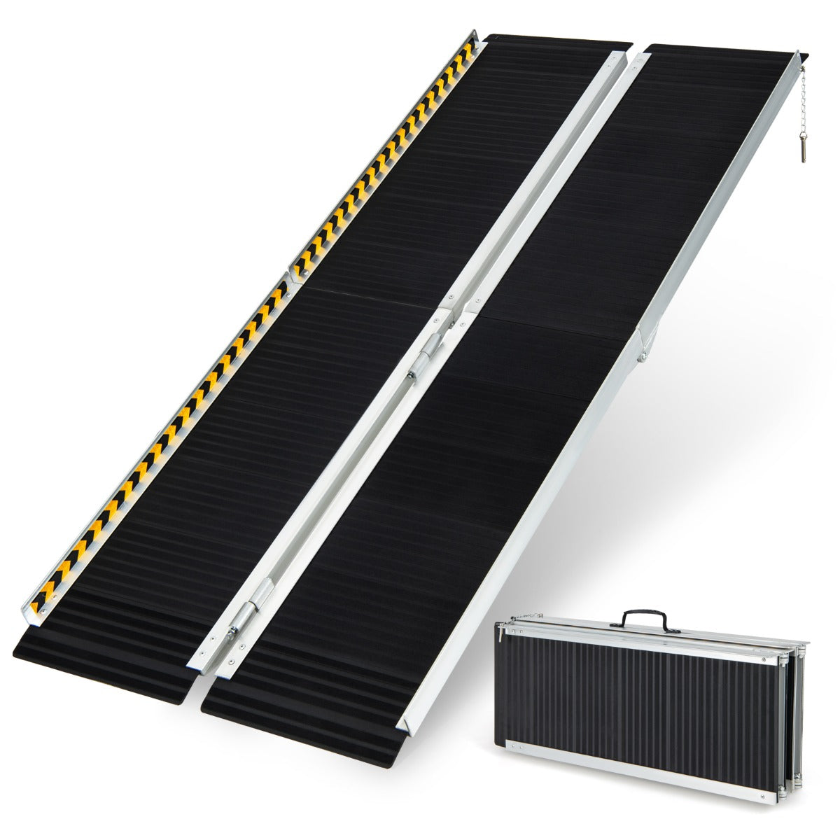 183 cm Rampa Portátil de Aluminio para Silla de Ruedas con Placa de Transición y Superficie Antideslizante para Umbrales y Escaleras