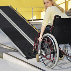183 cm Rampa Portátil de Aluminio para Silla de Ruedas con Placa de Transición y Superficie Antideslizante para Umbrales y Escaleras