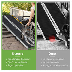 183 cm Rampa Portátil de Aluminio para Silla de Ruedas con Placa de Transición y Superficie Antideslizante para Umbrales y Escaleras