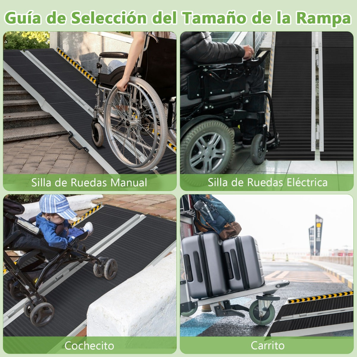 183 cm Rampa Portátil de Aluminio para Silla de Ruedas con Placa de Transición y Superficie Antideslizante para Umbrales y Escaleras