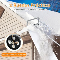 Pala para Techo de Nieve de Aluminio Remoción de Nieve Ajustable con 4 Varillas Longitud Máxima de 619 CM 2 Ruedas Cabeza Ancha para Garaje