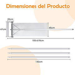 Pala para Techo de Nieve de Aluminio Remoción de Nieve Ajustable con 4 Varillas Longitud Máxima de 619 CM 2 Ruedas Cabeza Ancha para Garaje