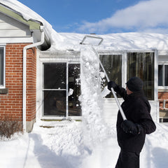 Pala para Techo de Nieve de Aluminio Remoción de Nieve Ajustable con 4 Varillas Longitud Máxima de 619 CM 2 Ruedas Cabeza Ancha para Garaje