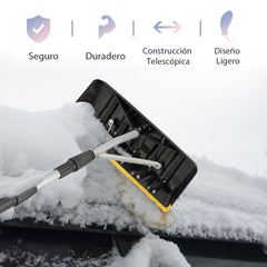 Rastrillo de Aluminio para Nieve con Barredora Telescópica de 6,3 m y Hoja Grande de 39 cm con Cierre Giratorio para Quitar Hojas