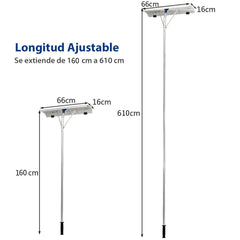 Rastrillo de Aluminio para Nieve Altura Ajustable de 160-610cm con Cuchilla y Tubos Rastrillo de Techo Quitanieves con 4 Postes Extensibles